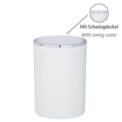 WENKO Inca Trash Can with Lid, Waste Bin with Swing Lid, Small Trash Can, Mini Trash Can, Small Garbage Can, Small Waste Basket, 1.3 Gal, Ø 7.28 x 10.04 in, White