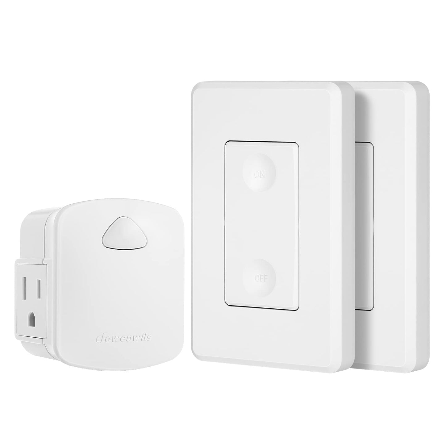 DEWENWILS Wireless Remote Wall Switch and Outlet, No Wiring Remote Control Outlet Light Switch, Expandable, 15A/1875W, 100ft RF Range, Compact Side Plug, ETL Listed (1 Outlet and 2 Remotes)