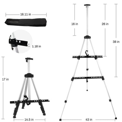 Art Easel Stand for Painting and Sign - RRFTOK 17 to 66 Inch Adjustable Aluminum Tripod Easels for Display, Portable Canvas and Poster Stand with Carry Bag for Beginners, Students and Classroom Use