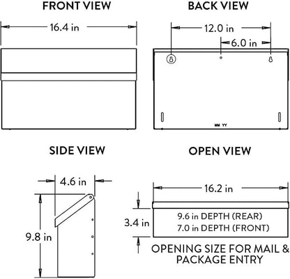 Architectural Mailboxes Harmonist Steel Wall Mount Mailbox, Textured Black | Galvanized steel build for outside with weather-resistant outdoor construction and a rust-resistant powder-coat finish.