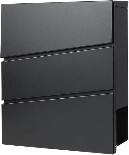 Decaller Large Capacity Mailbox with Key Lock, Wall Mount Metal Mail Box with Newspaper Compartment for Outside, 14.4" x 13" x 4.2", 932 Black