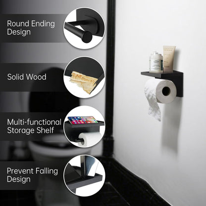 Gothvanity Gothic Coffin Toilet Paper Holder with Shelf - Matte Black Spooky Dark Aesthetic Bathroom Decor, Wooden Space-Saving Paper Roll Storage
