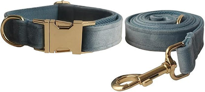 Love Dream Velvet Dog Collar and Leash Set, Soft & Comfy Adjustable Dog Leash and Collar with Heavy Duty Metal Buckle for Small Medium Large Dogs Training & Walking (Medium, Pearl Blue)