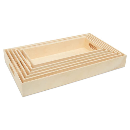 Unfinished Wood Nesting Trays with Handles, Set of 6, for Crafting, Resin, Organizing, DIY Décor, and Montessori Activity, by Woodpeckers