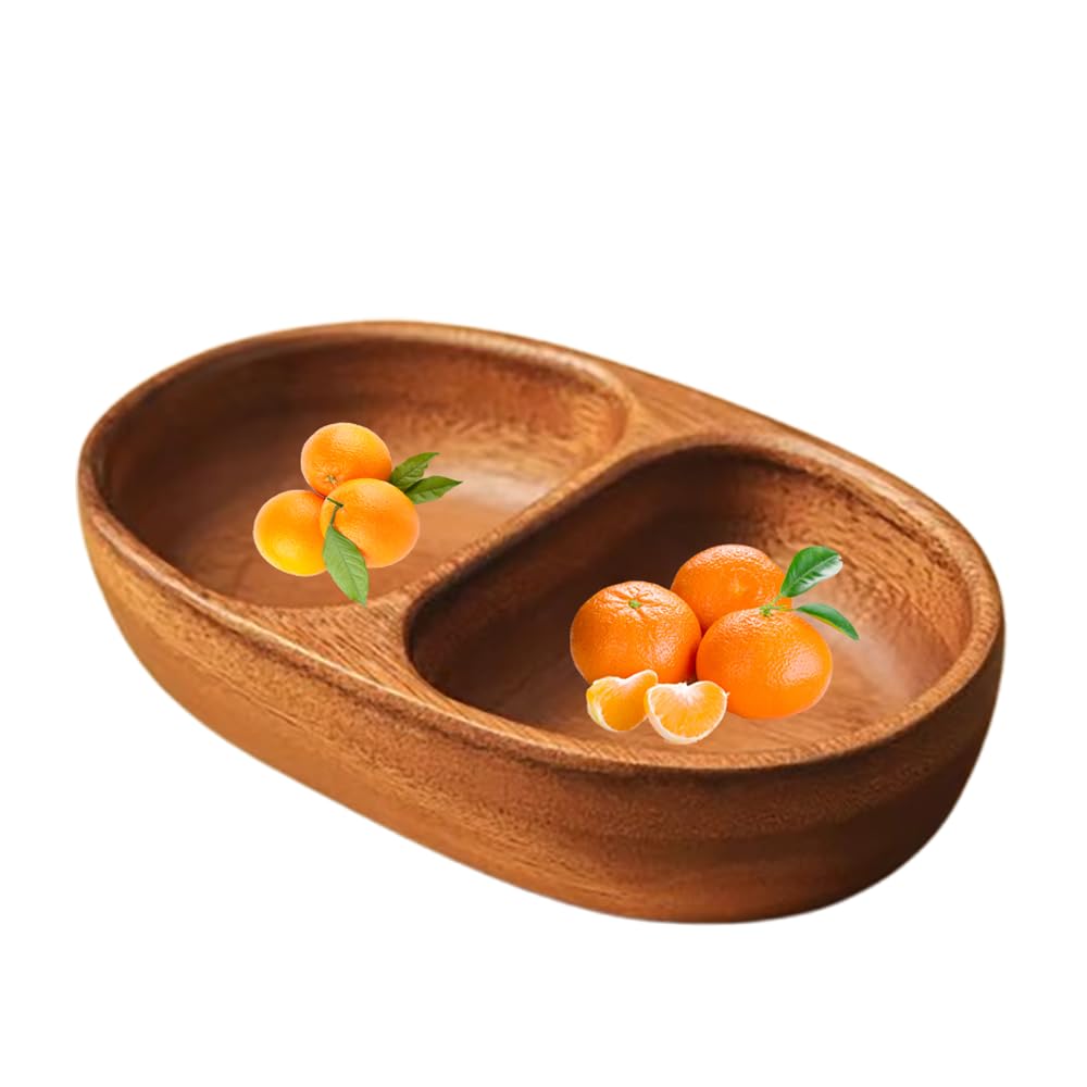 zaoalife Wooden Divided Salad Bowl, Modern Fruit & Snack Bowl, 21cm*12.5cm*4.5cm