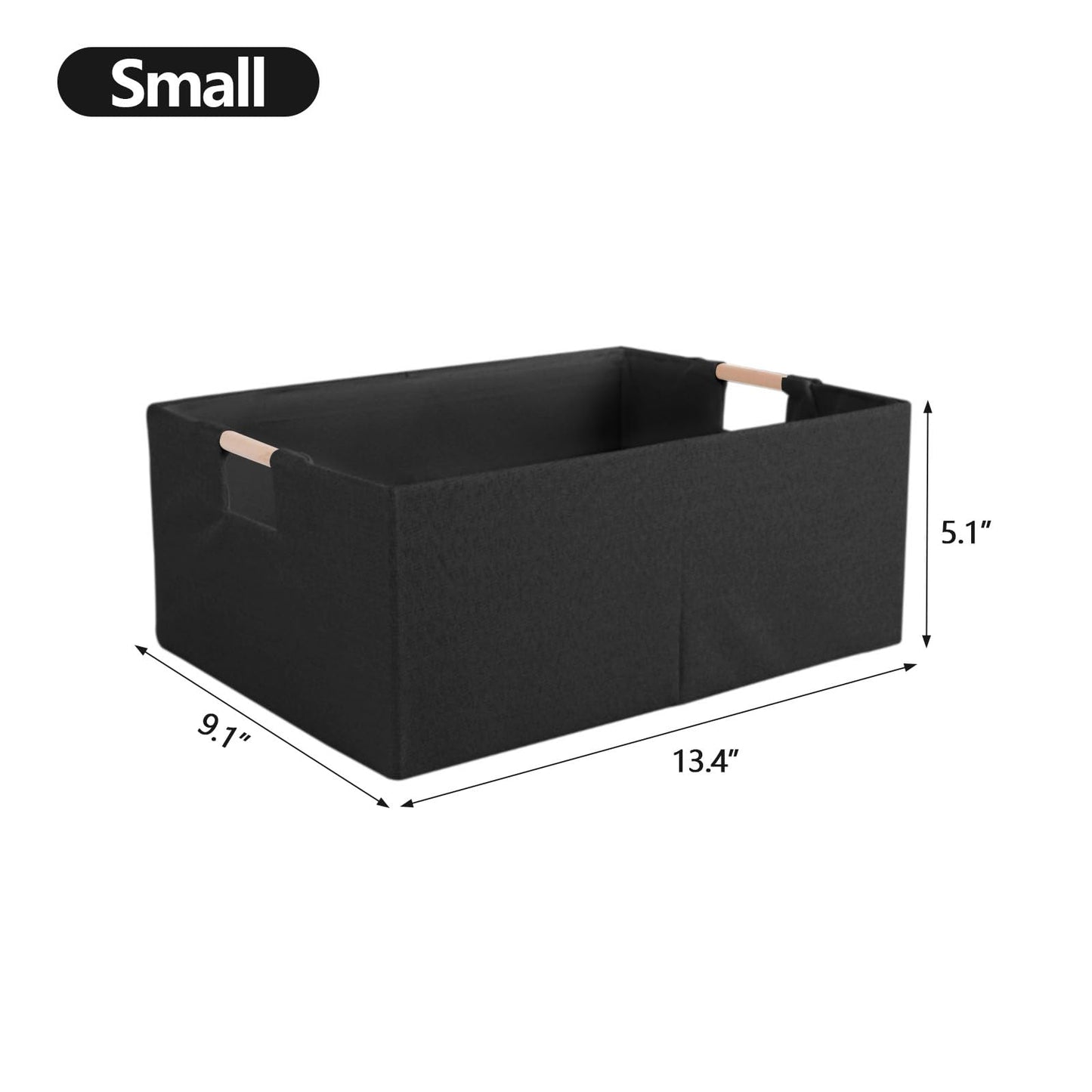 LaMorée Fabric Storage Bin Box Foldable Cotton Linen Storage Basket with Wooden Handles Rectangular Cube Decorative Home Laundry Organizer Clothes Blanket Container – Black, Large