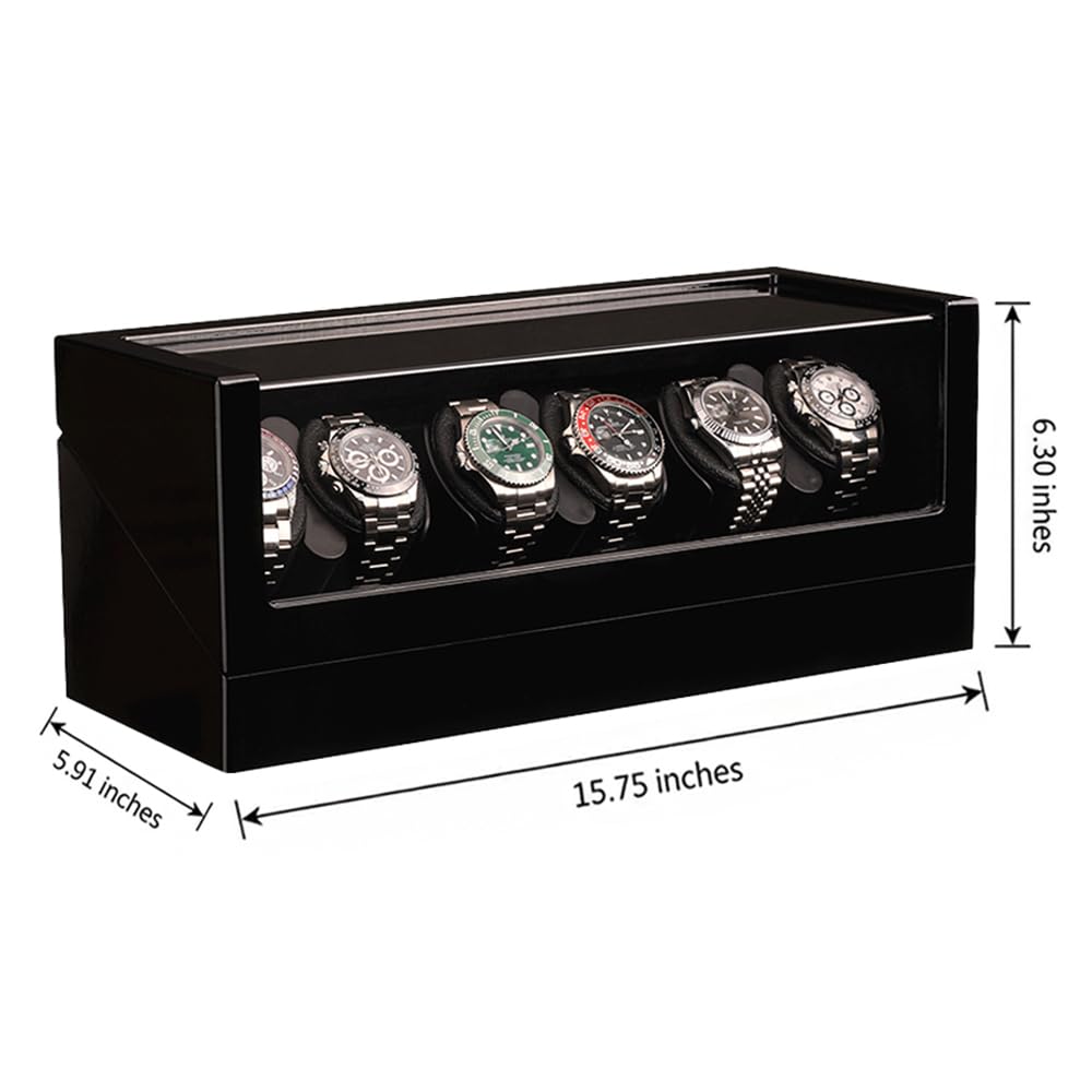Mineesi Automatic Watch Winder for 6 Watches with Ultra-Quiet Japanese Motor, Dual Power Supply, Acrylic Display Case for Rolex, Automatic Watches - M160 Series