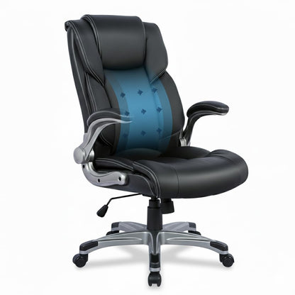 COLAMY Ergonomic Executive Office Chair with Lumbar Support, Flip-Up Arms, Bonded Leather High Back Desk Chair for Home Office & Workstation, Computer Chair for Adults Men Women, Black