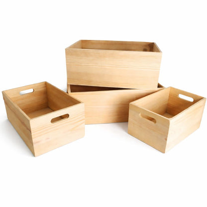 Oojami Unfinished Wooden Crates 4 Pack for Storage & Display Nesting Wood Boxes with Handles, Organizer Bins for Crafts, Decor, Farmhouse, Kitchen, Pantry - Pine