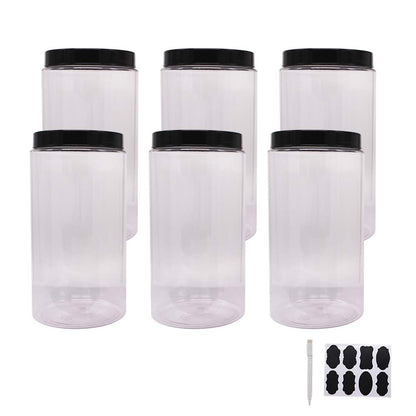 zmybcpack 6 Pack 40 oz Plastic Jars With Lids, Extra Labels, 1 Pen, Clear PET Seal Jar for Food Storage,Wide Opening Storage jar for Dry Food, Peanut, Powder, Kitchen & Craft Storage