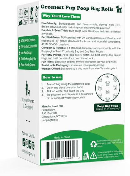 Puppington Certified Home Compostable Poop Bags - ASTM D6400 Compliant - 270 Extra Thick Bags - Plant Based - Pairs with Puppington 3-in-1 Bag & Fits all Standard Poop Bag Dispensers (Ice Blue)