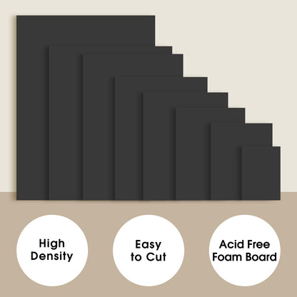 Frametory 5 Pack 8x10 Foam Core Boards 3/16" Thick Black Acid-Free Sheets for Crafts, Framing & Presentation Backing