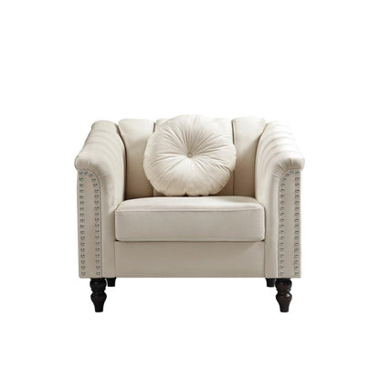 UOCFYK Accent Chair, Single Couch Chair with Style Button Tufted, Scroll Arms and Nailhead for Living Room, Office, Apartment, White