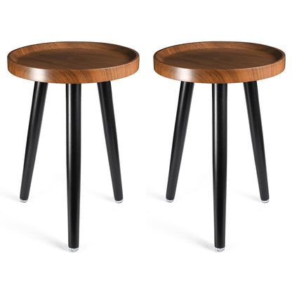KGPLOME Indoor Plant Stand,Wood Mid Century Plant Table in Walnut Finish,Tall Plant Stand for Flower Pot,Modern Round Small Side End Table with Raised Design (Walnut, 12"x18" 2 Pack)