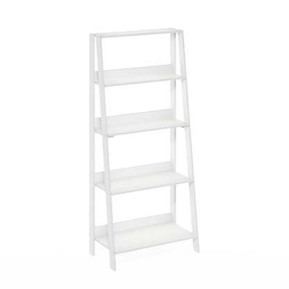 Furinno Ladder Book Shelf, 5-Tier Ladder Shelf, Bookshelf, Display Storage Shelves, 13 x 23.6 x 53.5, for Living Room, Home Office, Plain White