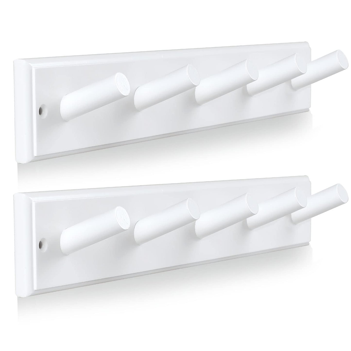 horkmous Wooden Coat Rack 2Pcs, 16'' Hole to Hole Wooden Wall-Mounted Coat Hooks, 5 Pegs Bamboo Wall Hooks for Hanging Towels, Hats, Robes, Clothes, Keys, White