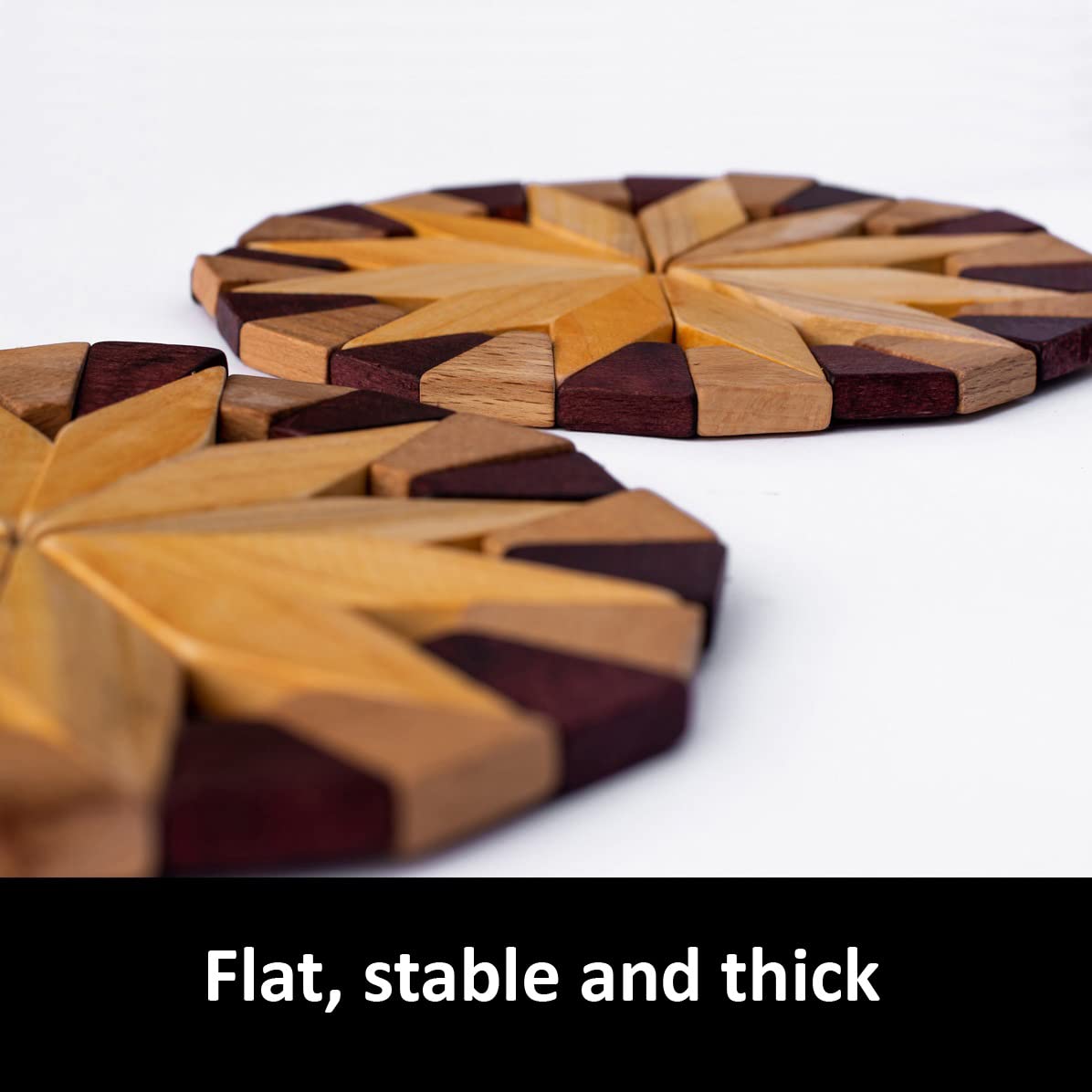 ECOSALL Natural Wood Trivets for Hot Dishes, Table and Kitchen Counter Set of 2 – Made in Ukraine Sturdy and Durable 7-inch Wooden Kitchen Hot Pads. Festive Design Table Décor – Kitchen Gift Idea