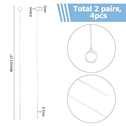 Hobbspring 2 Pairs Silver Chain Threader Earrings 925 Sterling Silver Tassel Chain Earrings 8cm Pull Through Threaded Long Chain Drop Tassel with Loop for Women DIY Earring Making