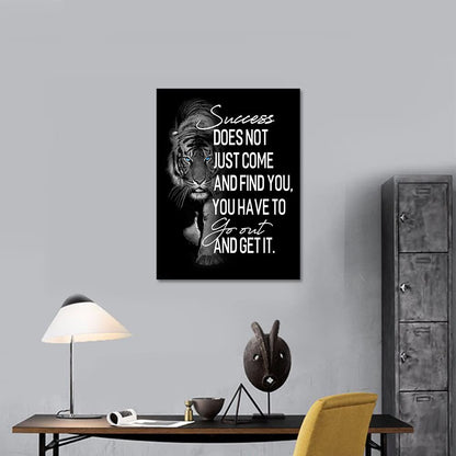 Inspirational Wall Art for Bedroom Living Room Success Does Not Just Come Black and White Motivational Canvas Picture Tiger Words Art Quote Sign Home Office Wall Decor Framed Ready to Hang 12" x 16"