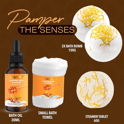 Christmas Gifts for Women Gift Basket for Women - 10 Pc Almond Milk & Honey Beauty & Personal Care Set - Home Bath Pampering Package for Relaxing - Spa Self Care Kit - Birthday, Mom, Anniversary Gift