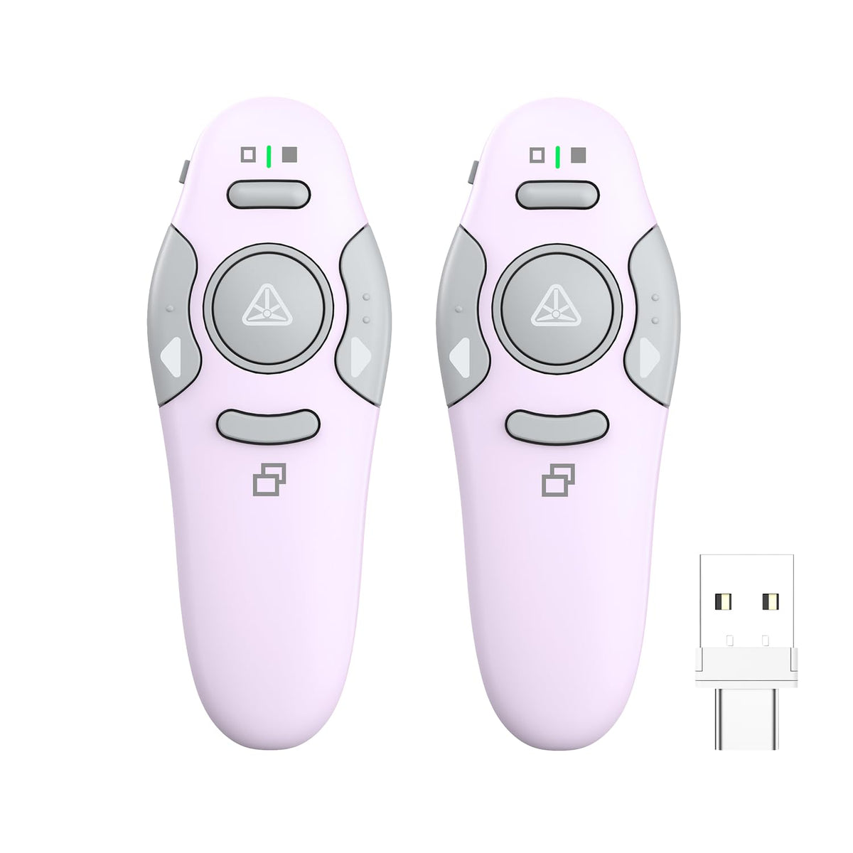 QUI 2 Pack Wireless Presenter PowerPoint Clicker, RF 2.4GHz USB Presentation Clicker for Google Slides, Keynote, Mac, Windows (USB Type-c, Purple)