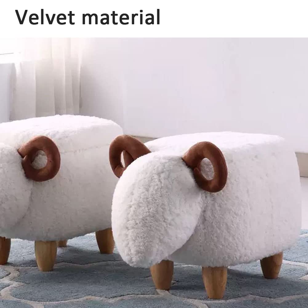 WAYUTO Animal Footstool Storage Upholstered Ottoman Bench Furry Sheep for Living Room Dorm Foot Rest Step Stool Padded Seat Wood Foot Heavy Duty Decorative