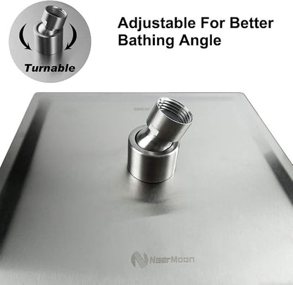 NearMoon Rain Shower Head, High Flow Stainless Steel Square Rainfall Shower, High Pressure Design, Awesome Shower Experience Even At Low Water Flow (8 Inch, Brushed Nickel)