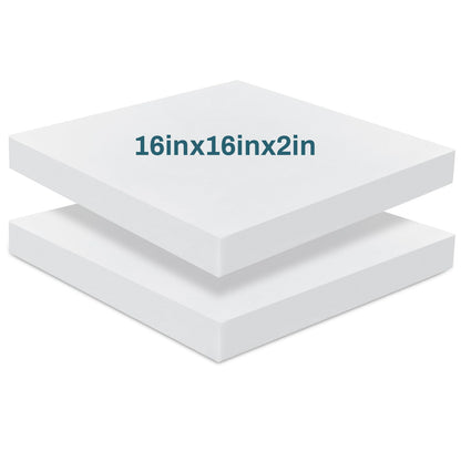 Frienda 2 Pack 2" x 16" x 16" Upholstery High Density Foam Cushion Replacement Square Cut to Size Foam Couch for Chair Couches Padding Shipping Packing DIY Cosplay Projects(White)
