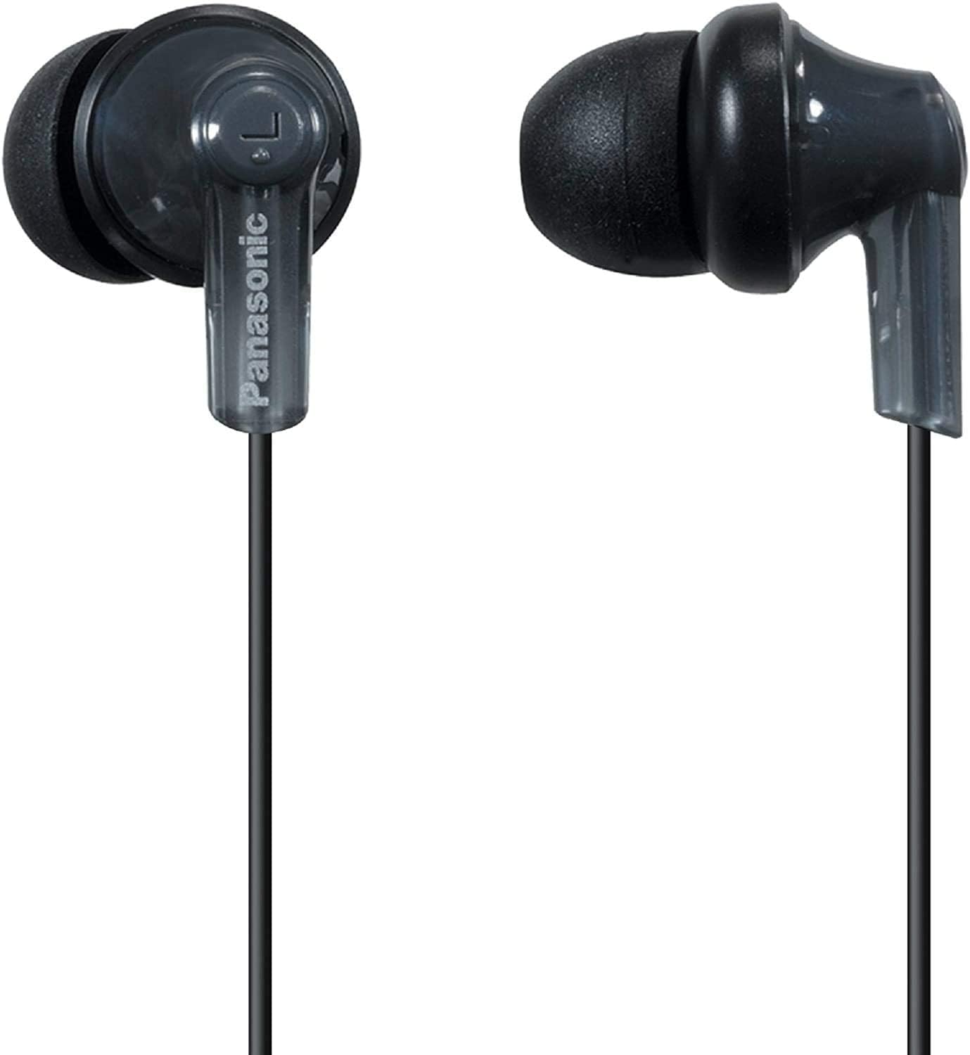 Panasonic ErgoFit Wired Earbuds, 3.5mm Jack Wired Headphones with Dynamic Crystal-Clear Sound and Ultra Soft Ergonomic Custom-Fit Earpieces (S/M/L), for Phones and Laptops, RP-HJE120-K (Black)