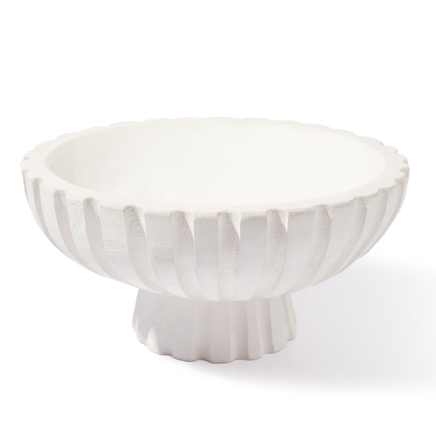 DN DECONATION White Wooden Decorative Bowl with Stand, 11.22" Wood Fruit Candy Key Holder Bowl for Centerpiece Home Room Decor Farmhouse Shelf Coffee Table Entryway