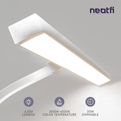 Neatfi 3,000 Lumens LED Desk Lamp with Clamp | Dimmable | 5 Brightness Levels & 5 Light Modes | Memory Function | Eye-Caring Flexible Lamp for Home & Office (28 Inches, White)