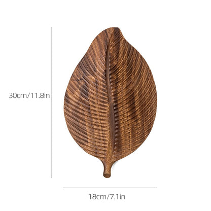 MIGAKU HOME Acacia Wood Leaf Design Serving Tray - Decorative Wooden Platter for Charcuterie, Cheese, Fruit, Kitchen Table Decor