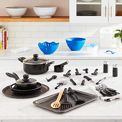 Gibson Home 74 Piece Kitchen in a Box Pots and Pans Cookware, Plates and Bowls Dinnerware, Cutlery Knife Block, Flatware Utensils, Tools & Gadgets, Storage, Glasses Set