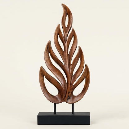 Decozen Wooden Leaf Sculpture - Hand Carved Solid Wood Coffee Table and Christmas Decor and Western Decor Accent for Living Room, Mantel, Bookshelf Décor, Christmas Decorations, Thanksgiving