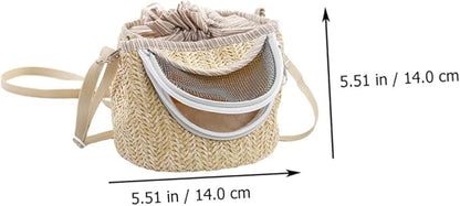 Portable Hamster Carrier with Ventilated Gauze Small Pet Carry-Out Bag Lightweight Straw-Woven Design for Outdoor Travel 5.51X5.51X4.72In