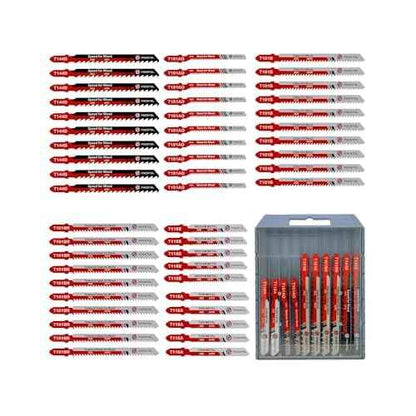50PCS T-Shank Jigsaw Blades Set - FOCSTOL HSS/HCS Jig Saw Blades for Cutting Metal, Wood and Plastic (T118A,T118B,T101AO,T101B,T101BR,T144D)