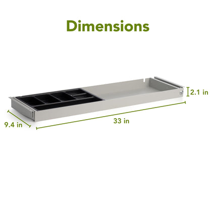 PERFECT POSTURE Under Desk Storage Drawer with Lock — Slim Pen & Pencil Drawer for Regular & Sit-Stand Standing Desks, Gray (33” x 9.4”)