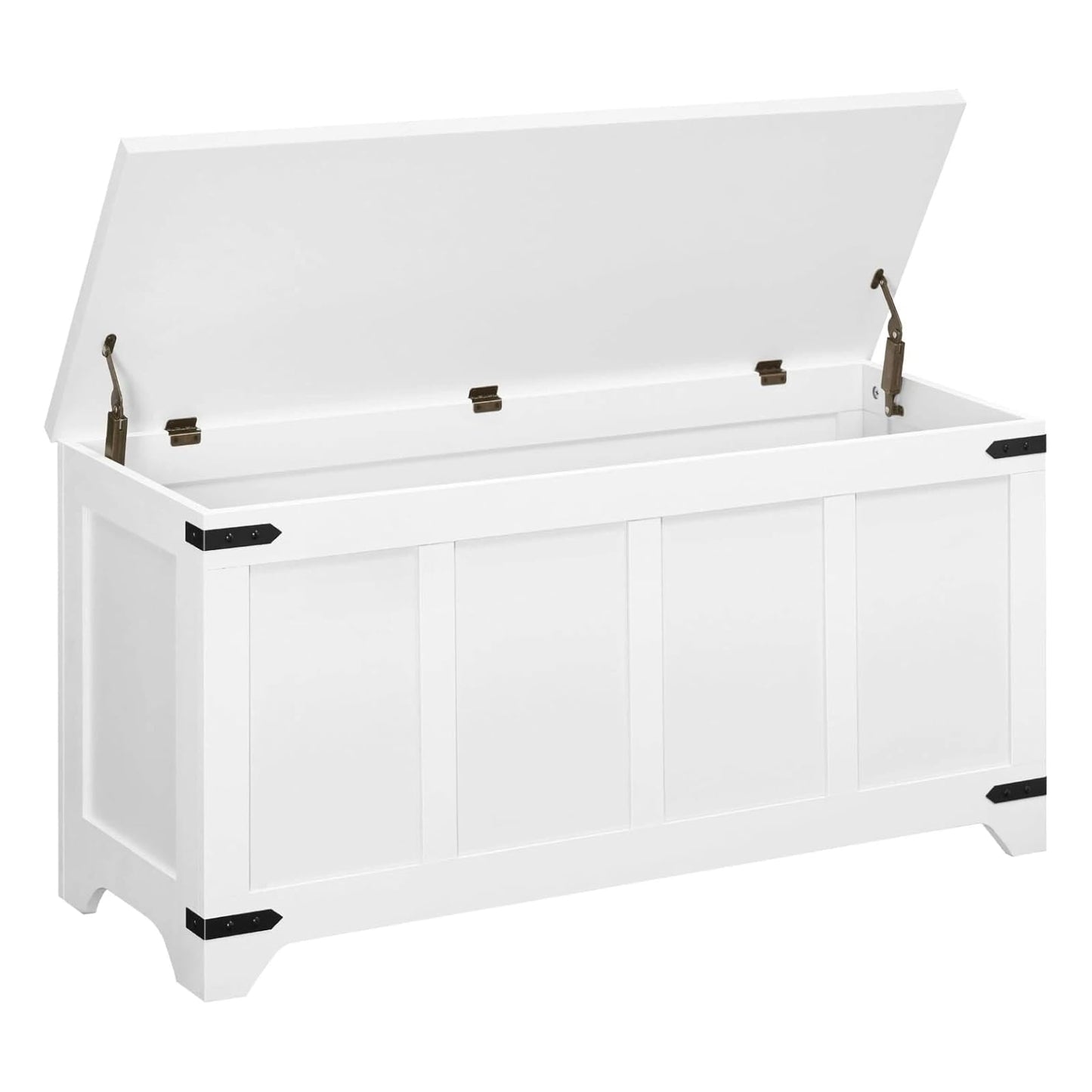 MAHANCRIS 47.2" Storage Chest, Wooden Storage Bench with 2 Safety Hinges, Entryway Shoe Bench with Flip-Top, Storage Trunk for Living Room, Bedroom, Entryway, White SCBW4901