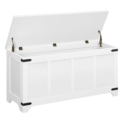 MAHANCRIS 47.2" Storage Chest, Wooden Storage Bench with 2 Safety Hinges, Entryway Shoe Bench with Flip-Top, Storage Trunk for Living Room, Bedroom, Entryway, White SCBW4901