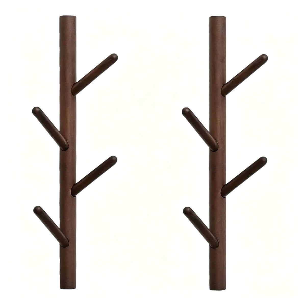 VAWNKUKN Tree-Shaped Wall Mounted Coat Rack (2-Pack) Vertical Hat Rack for Wall, Space-Saving Coat Rack Wall Mount for Entryway, Bedroom, Clothes Rack Wall Mount (Dark Brown)