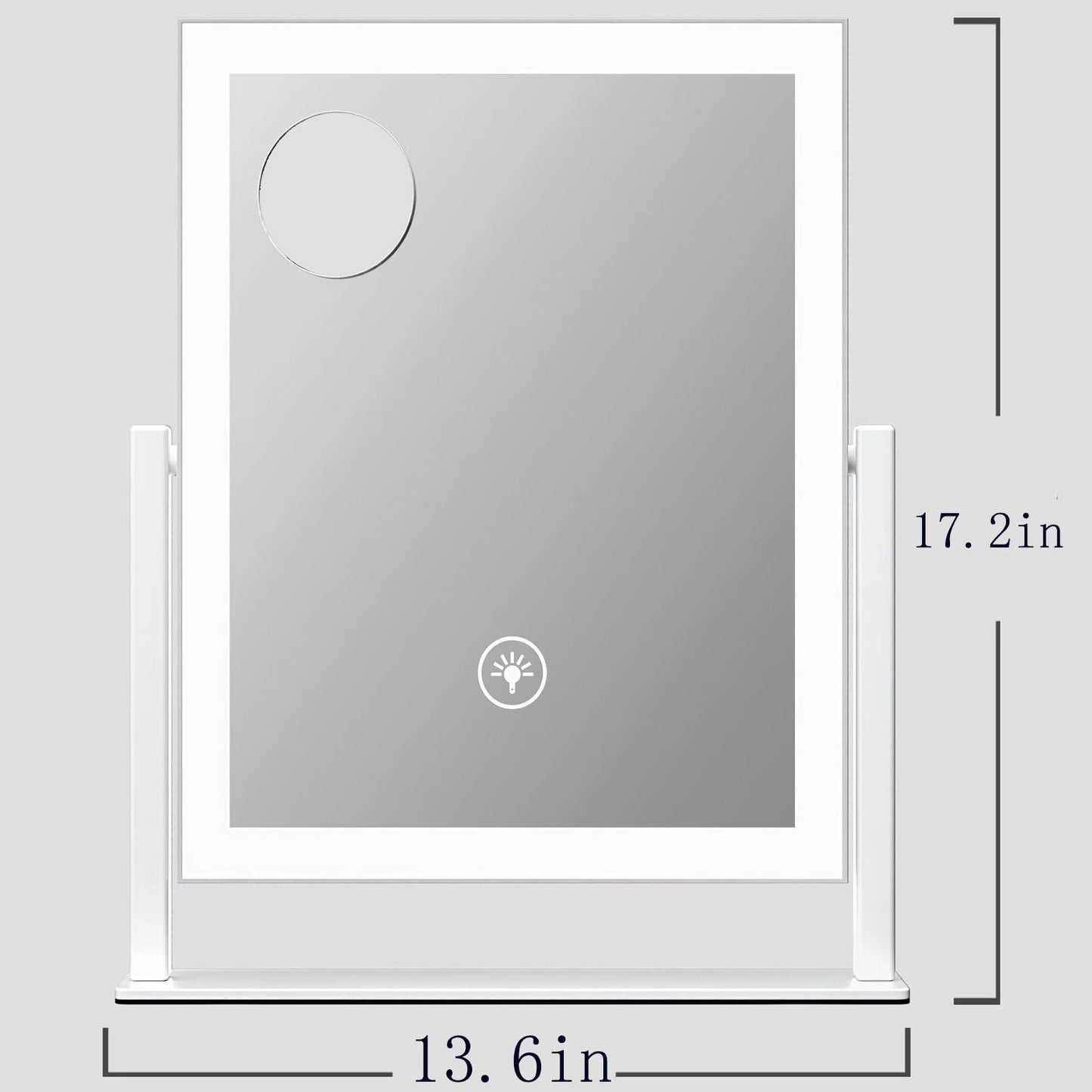 Lighted Makeup Mirror, 17.2"x13.6" Hollywood Vanity Mirror with Lights, Three Color Modes, Smart Touch Control, 360°Rotation,with 5X Magnifying Glass