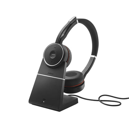 Jabra Evolve 75 MS Wireless Headset, Stereo – Includes Link 370 USB Adapter and Charging Stand – Bluetooth Headset with World-Class Speakers, Active Noise-Cancelling Microphone, All Day Battery