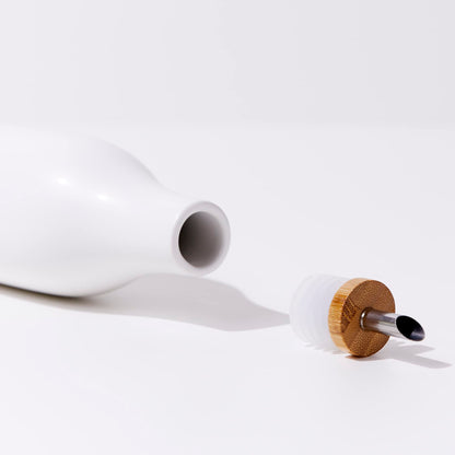 Grace Homewares Olive Oil Dispenser Bottle Stoneware Ceramic for EVOO or Vinegar | Modern Design | Large Capacity 16.9 ounce | Oil Container | White