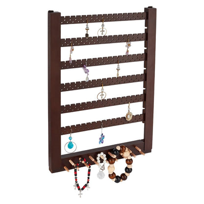 PH PandaHall Wall-Mounted Wooden Jewelry Rack, Wood Hanging Earring Holder Organizer Earring Studs Display Rack for 155 Pairs Earrings Stud Earring Home Boutique Jewelry Storage, Coconut Brown