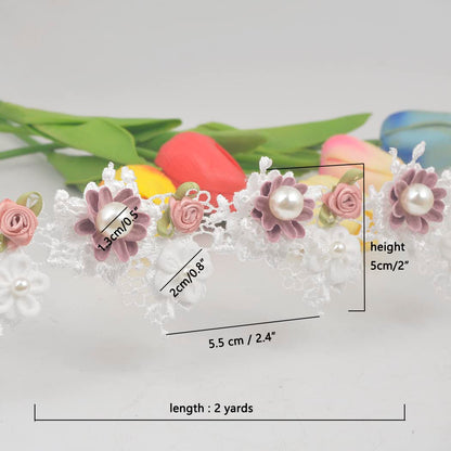 Kuasting 2 Yard Vintage Pearl Flower Ribbon Scallop Edge Trim Sewing Lace Trim Handmade DIY Sewing Supplies for Dress Embellishment (Pearl lace)