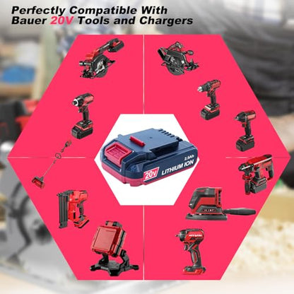 DTK Replacement for Bauer 20V Battery 2.5Ah Lithium-Ion Compatible with 20V Bauer Cordless Tools