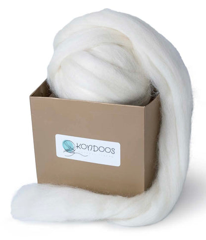 Kondoos Natural Wool roving, 8 OZ. Best for Needle Felting, handcrafts and Spinning. Natural Colours, un-Dyed. Wool Yarn, Felting Core, Carded Stuffing White Ecru, 8 oz