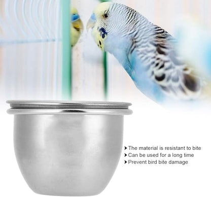 SYH&AQYE Stainless Steel Bird Food Water Coop Cup, Bird Feeding Dish Feeder with Clamp Holder for Macaw African Greys Budgies (8.5cm)