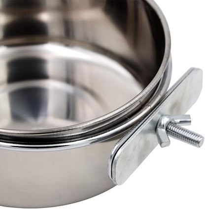 2 Packs, Pet Food Water Bowl with Clamp Holder Stainless Steel Coop Cup Hanging Feeder for Dog Bird Parrot Cat Rabbit, S&M
