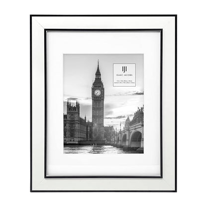 Isaac Jacobs 11x14 (Matted 8x10) White w/Black (Vertical & Horizontal) Double Border Picture Frame, Wall-Mountable, Made for Photo Gallery and Wall Art, Home or Office (11x14, White W/Black)